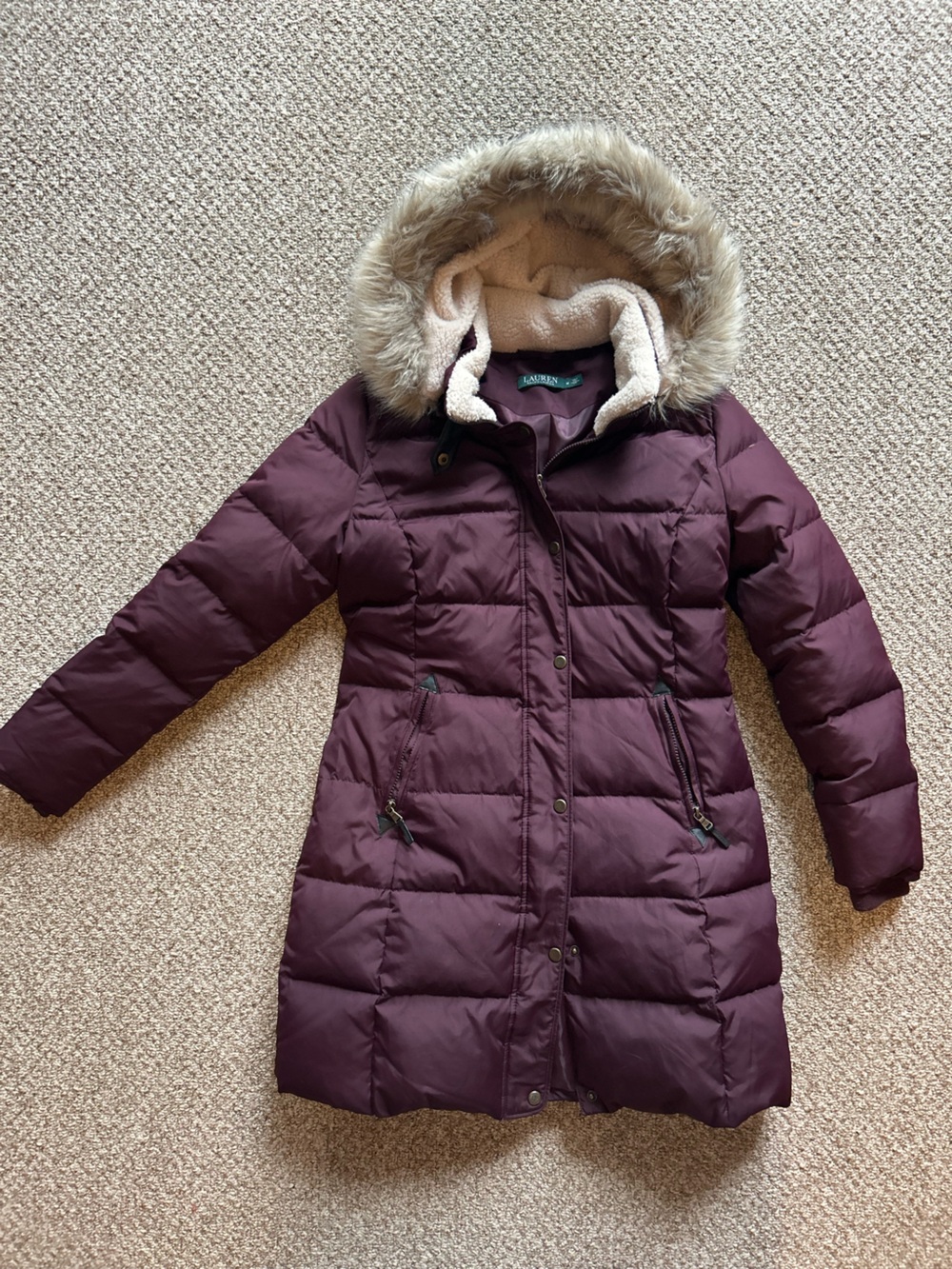 Ralph Lauren Women’s Down Fill Faux Fur Detachable Hood Purple Puff Jacket M - Picture 7 of 13